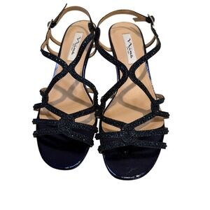 Nina Women's Glitter Embellished‎ Wedge Sandals Navy Blue Size 9